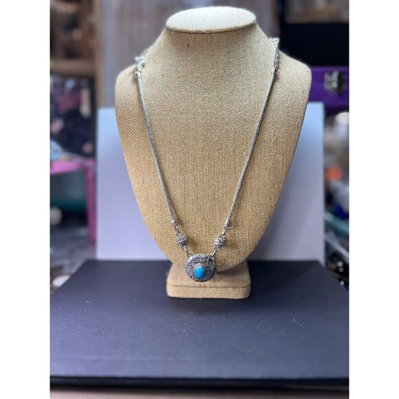 Sarda Turquoise Sterling silver Byzantine station necklace 16-25 inches - Picture 6 of 16